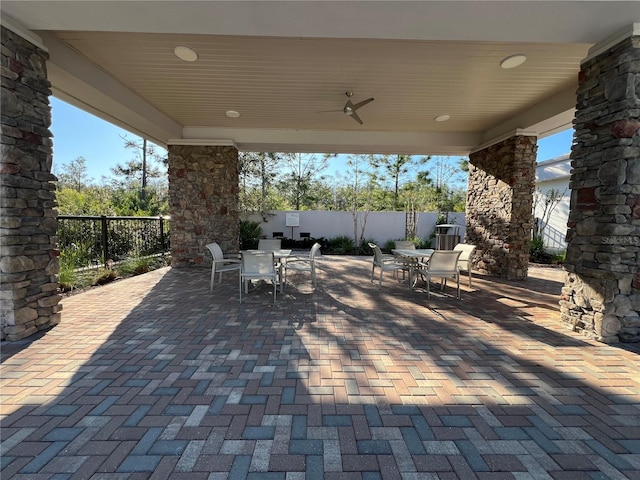 view of patio / terrace featuring outdoor dining space and a fenced backyard