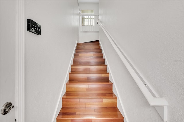 staircase with wood-type flooring