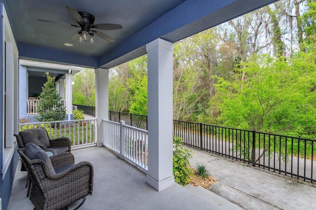 view of patio with a ceiling fan