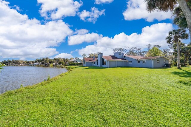 view of yard with a water view