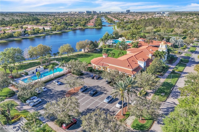 aerial view with a water view