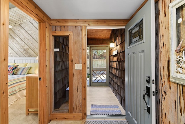 interior space with wood walls