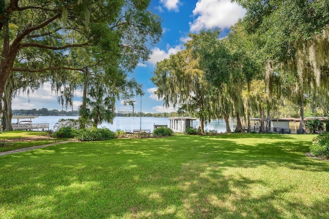 view of yard with a water view