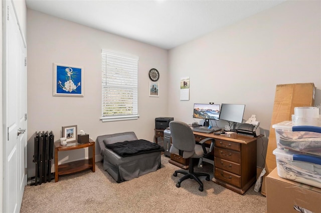 home office featuring light carpet