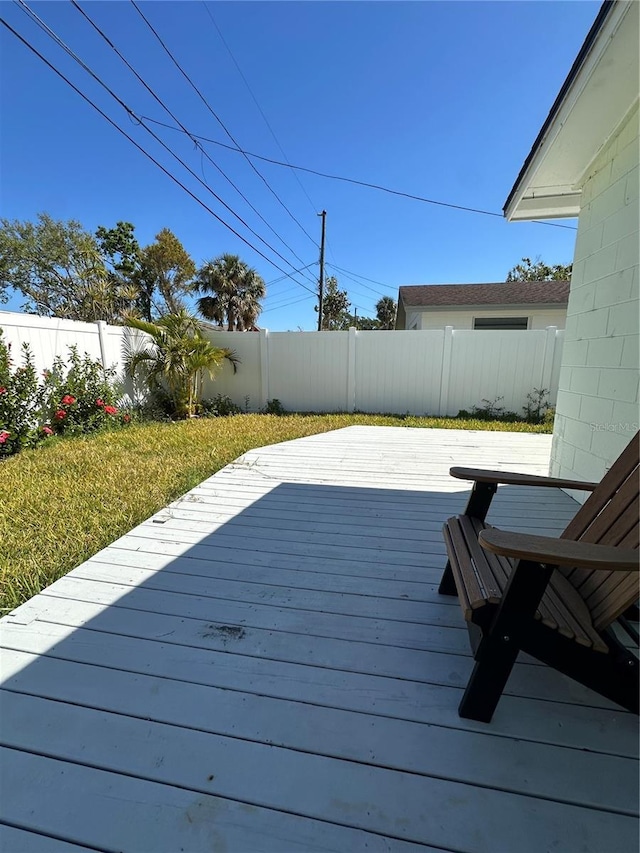 deck featuring a fenced backyard