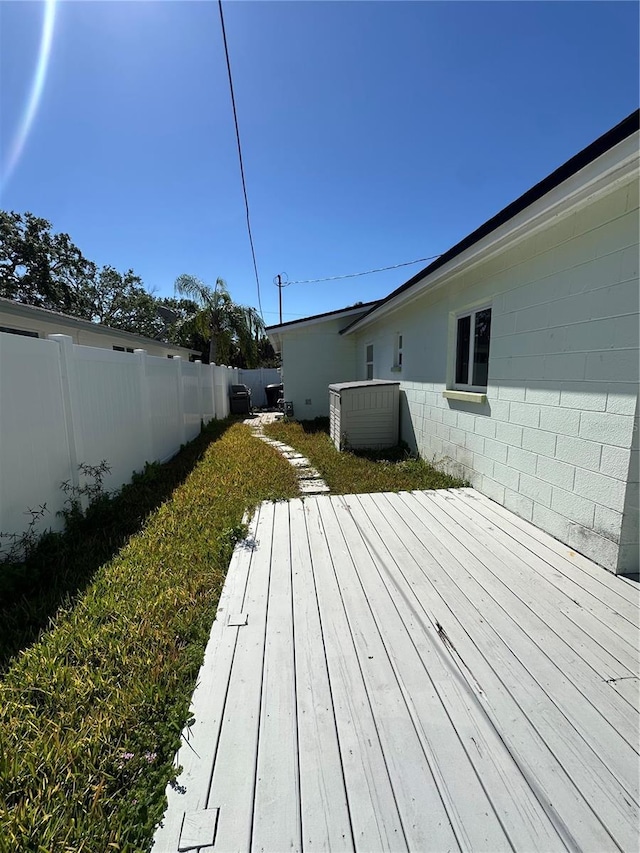 wooden deck featuring a fenced backyard