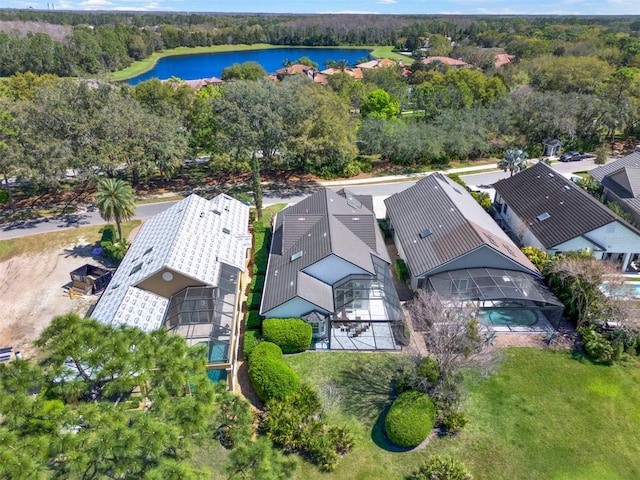 aerial view with a water view