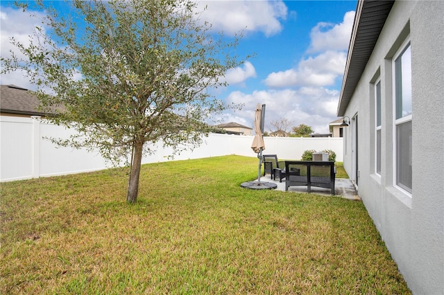 view of yard featuring a patio and a fenced backyard