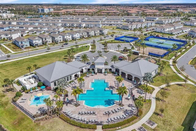 drone / aerial view with a residential view