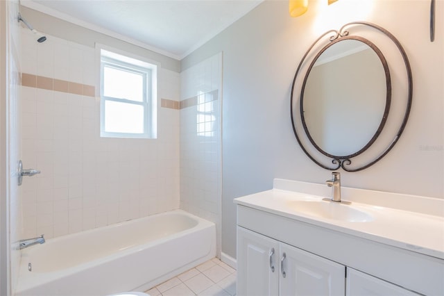 full bath with vanity, tile patterned floors, and tub / shower combination