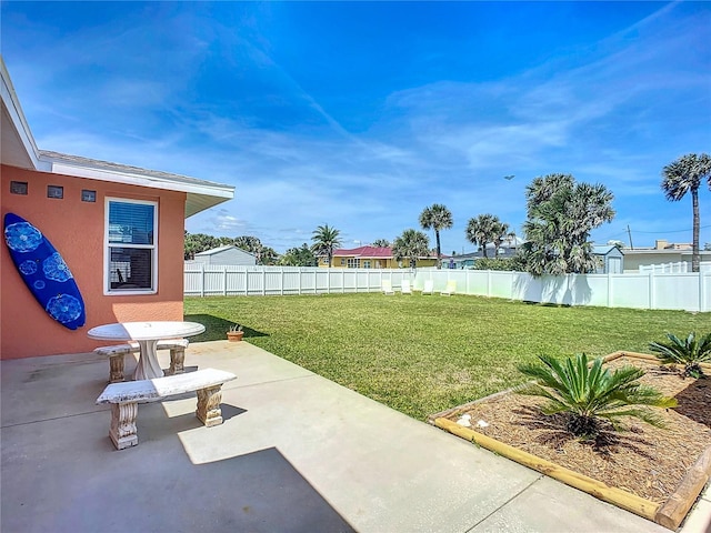 view of yard featuring a fenced backyard and a patio