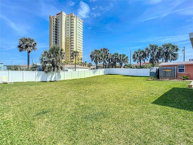 view of yard with a fenced backyard