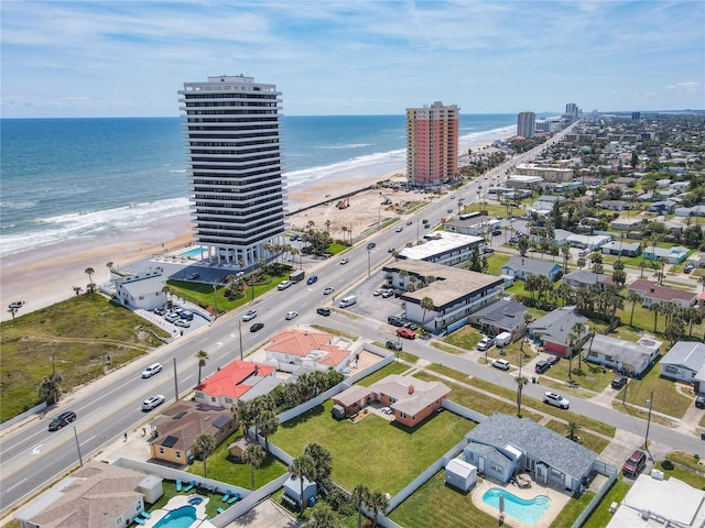 aerial view featuring a beach view and a water view