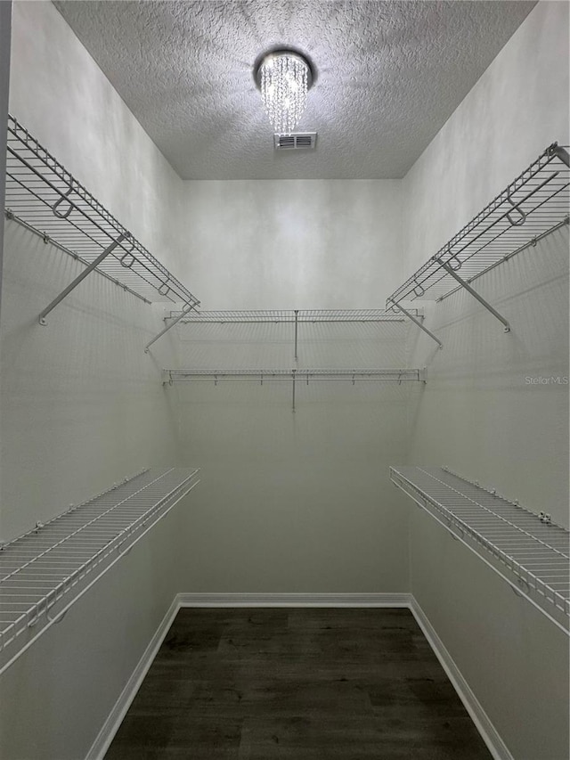 spacious closet with visible vents and wood finished floors