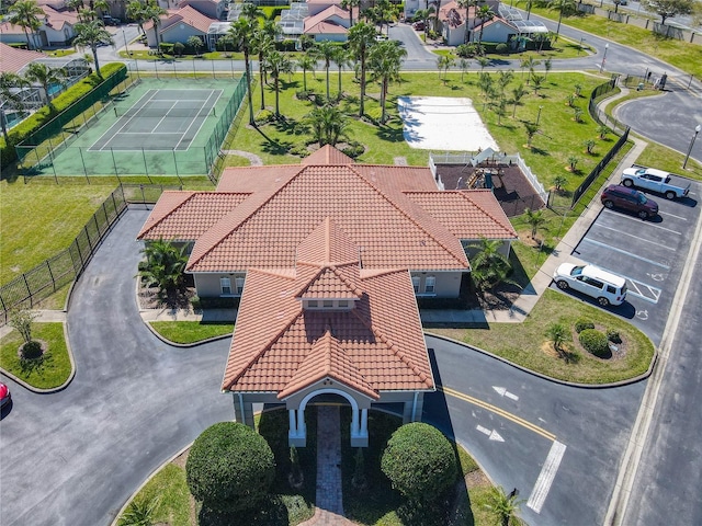 birds eye view of property with a residential view