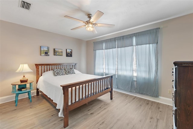 bedroom with visible vents, baseboards, and light wood-style floors