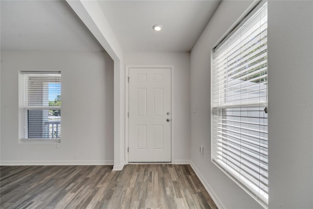 entrance foyer featuring baseboards and wood finished floors