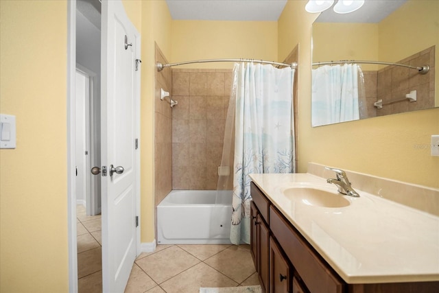 full bath featuring tile patterned floors, shower / bath combo, and vanity