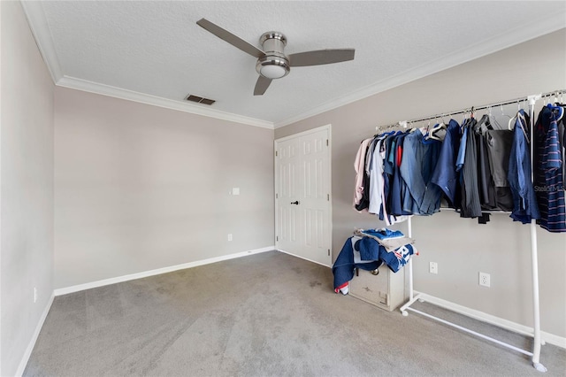 8611 Dover Oaks Ct, Orlando, FL 32836 - unfurnished bedroom featuring crown molding, carpet, a textured ceiling, visible vents, and baseboards