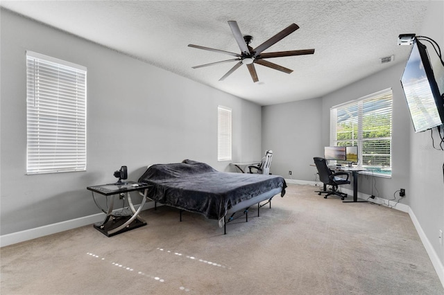 8611 Dover Oaks Ct, Orlando, FL 32836 - bedroom featuring a textured ceiling, visible vents, baseboards, and carpet