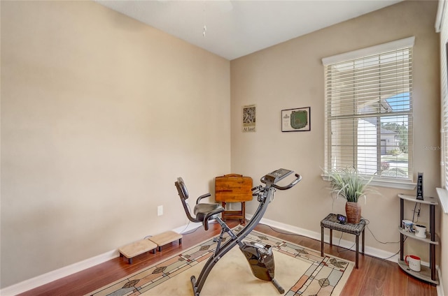 interior space with baseboards and wood finished floors