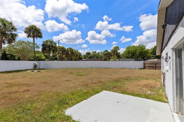 view of yard featuring a patio and a fenced backyard