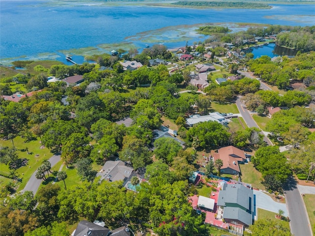 aerial view featuring a residential view and a water view