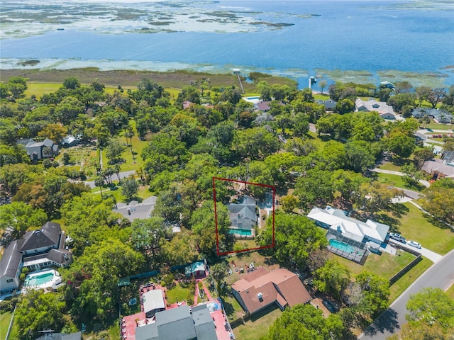 aerial view with a residential view and a water view