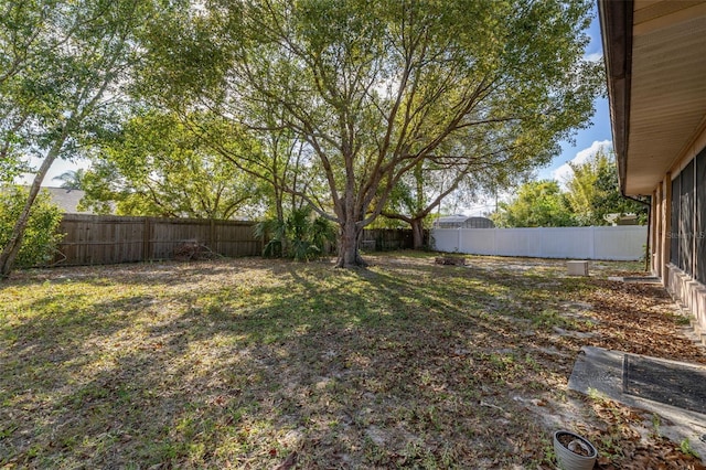 view of yard with a fenced backyard