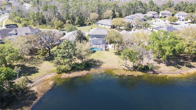 aerial view featuring a residential view and a water view