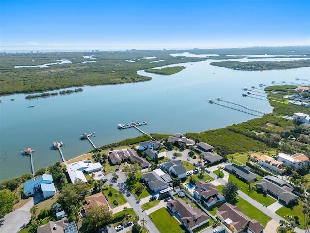 aerial view featuring a residential view and a water view