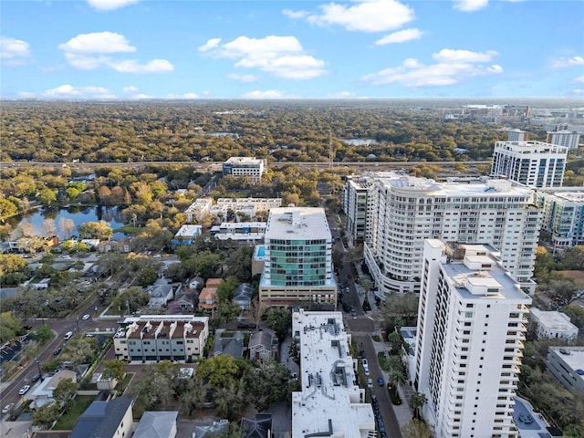 aerial view featuring a view of city and a water view