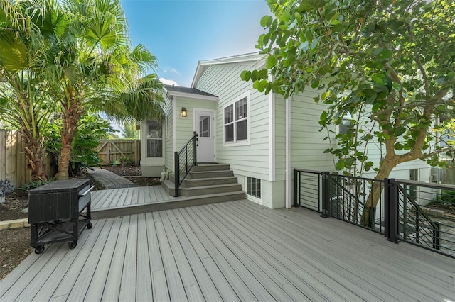 wooden terrace featuring a fenced backyard