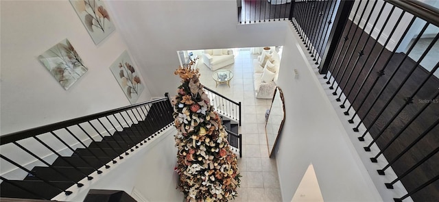 stairs with a high ceiling