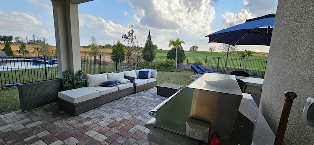 view of patio / terrace featuring a fenced backyard and outdoor lounge area