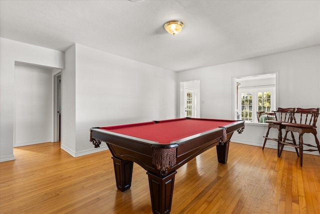 rec room featuring baseboards, light wood-style floors, and pool table