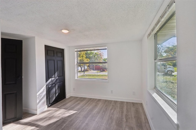 interior space featuring multiple windows, wood finished floors, and baseboards