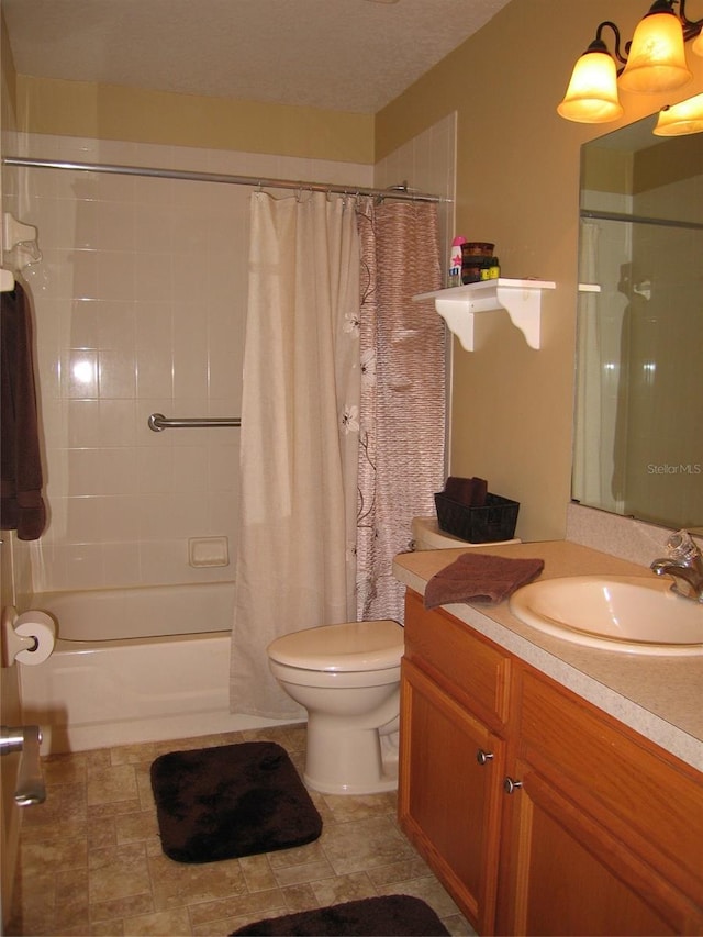 full bathroom with toilet, shower / bath combo, and vanity