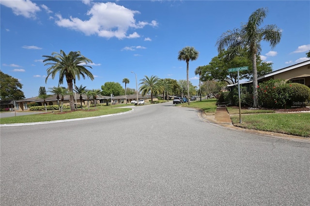 view of street featuring curbs and street lighting