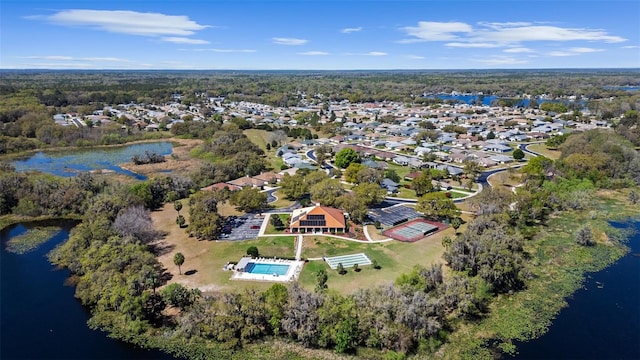 aerial view with a water view