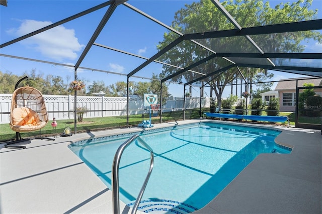 view of pool with a fenced in pool, a patio, and a fenced backyard