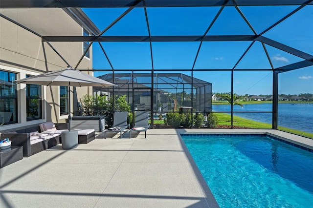 12654 Oak Hill Way, Parrish, FL 34219 - outdoor pool featuring a patio, a water view, a lanai, and outdoor lounge area