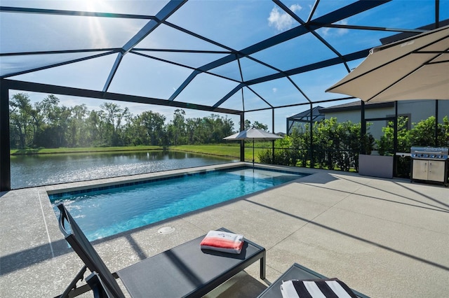 12654 Oak Hill Way, Parrish, FL 34219 - outdoor pool featuring a water view, a patio area, area for grilling, and a lanai