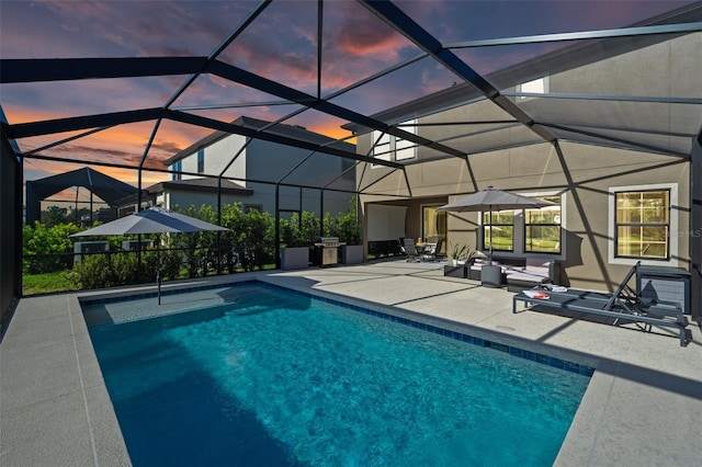 12654 Oak Hill Way, Parrish, FL 34219 - outdoor pool with a patio area, area for grilling, and glass enclosure