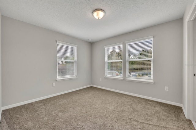 carpeted spare room featuring baseboards and a textured ceiling