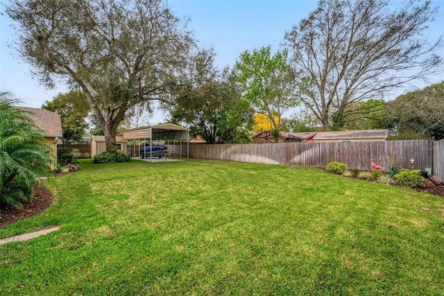 view of yard with a fenced backyard