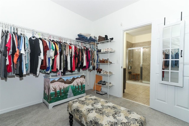 walk in closet featuring carpet floors