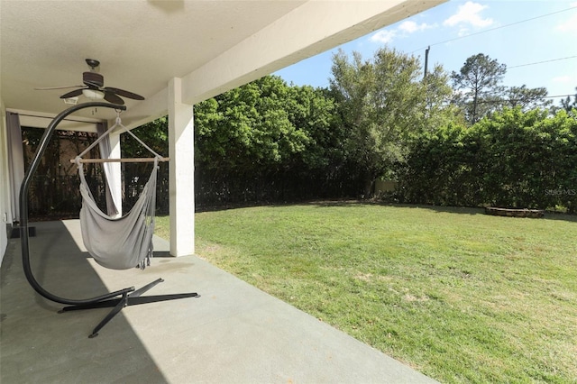2351 Kelbrook Ct, Oviedo, FL 32765 - view of green lawn with a patio and ceiling fan