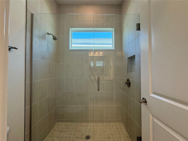 bathroom with a shower stall