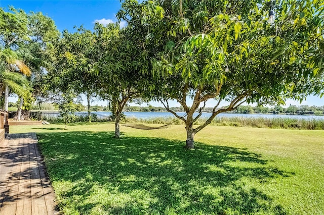 view of community featuring a yard and a water view